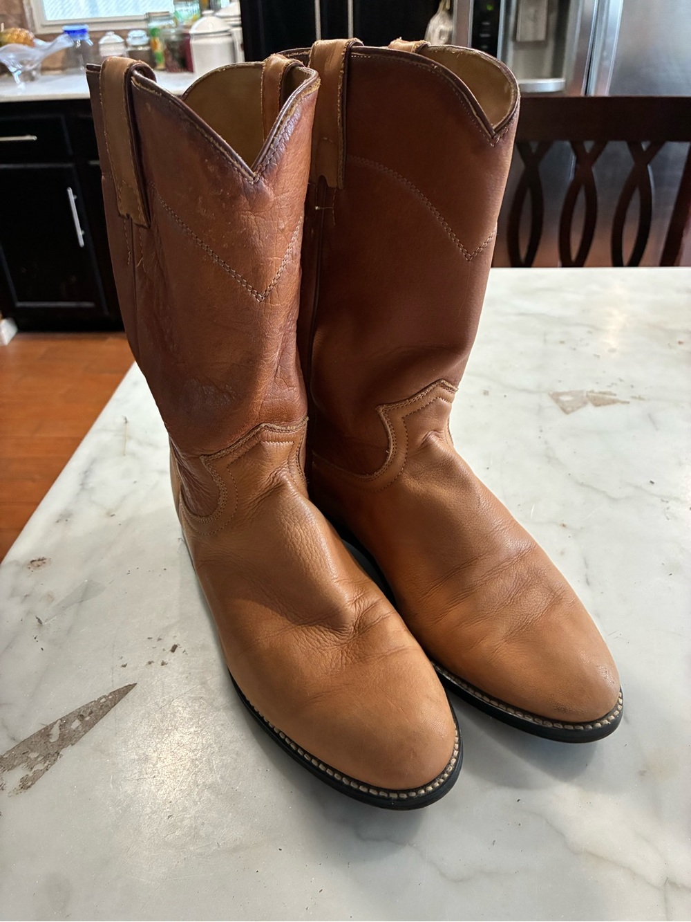 Justin Diamond J Western Boot Women’s 6 1/2B Carmel Calf Leather